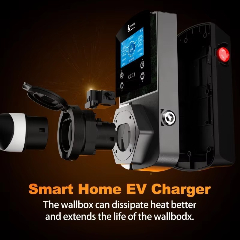Smart home EV charger highlighting its internal design for superior heat dissipation. This key feature helps prevent overheating, ensuring the EV wallbox lasts longer and provides a reliable electric vehicle charging solution for your home.