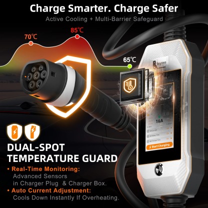 feyree Portable EV Charger 11kW 16A 3P Fast Charging Type2 Socket 4.3inch Touch Screen Design Smart WIFI APP Control AC Charger