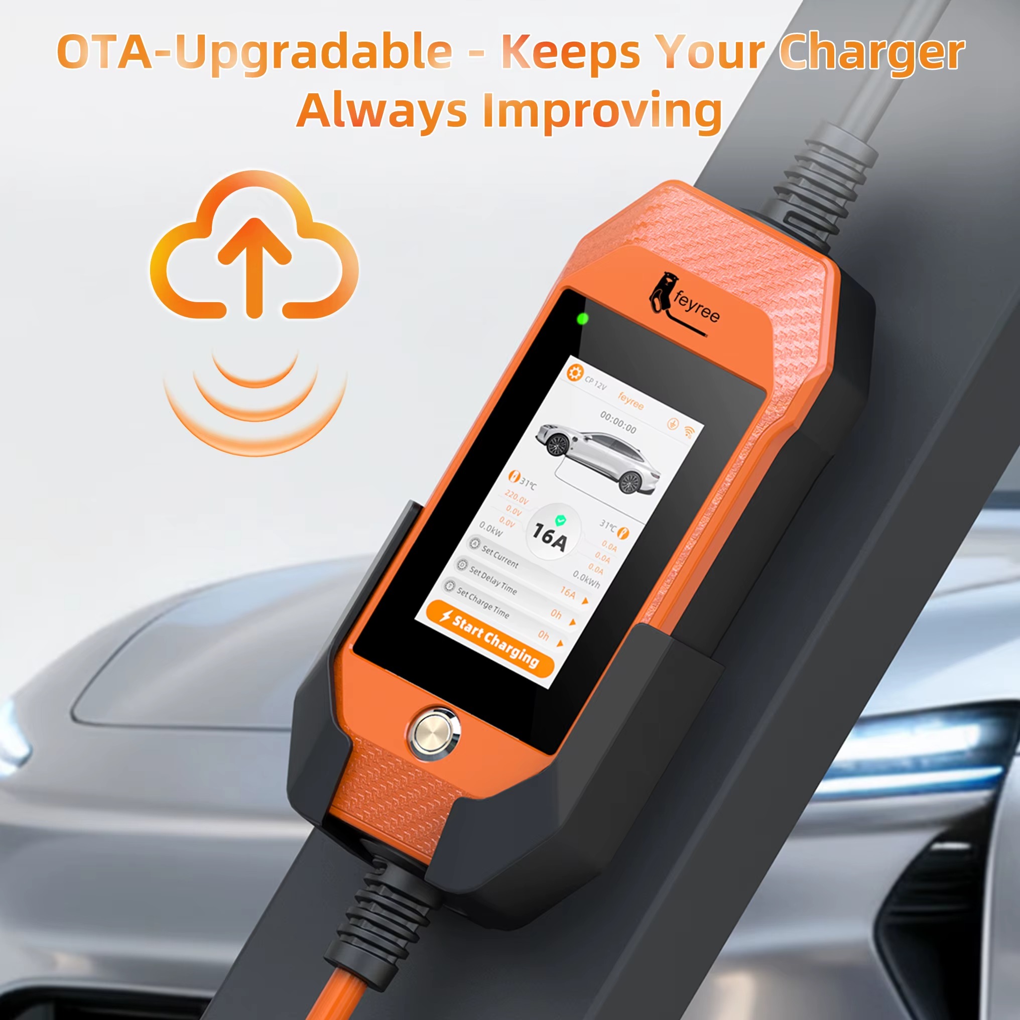 Feyree GB/T EV Charger 16A 3.5kW Portable Charger 1P 4.3'' Touchscreen Smart APP OTA Version Current Adjustable for Electric Car