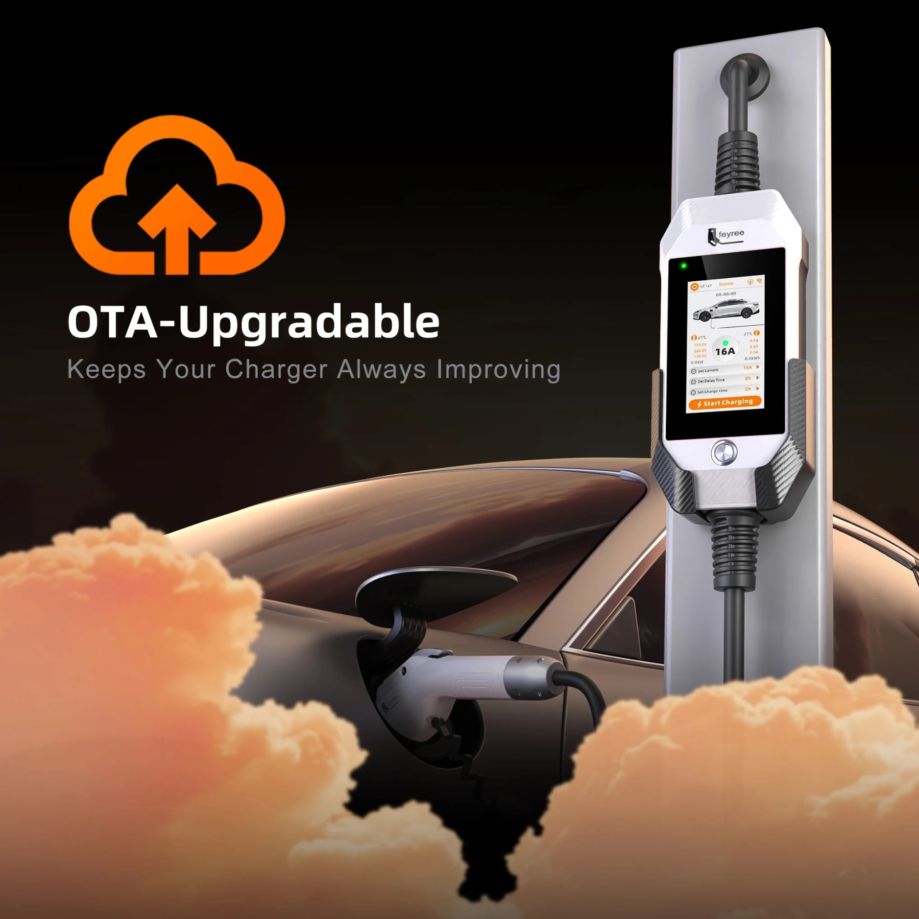 feyree EV Charger GB/T 11kW 16A 3P Car Charger 4.3inch TouchScreen Smart WIFI APP Control EVSE Charging Box with 6 Colors Option