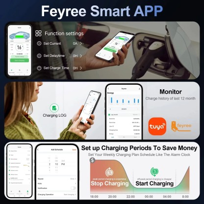 Feyree Dynamic Load Balancing EV Charging Station 32A 7kW TS-NACS Charger Plug Car Charger EVSE Wallbox 9.6kW 12kW APP Control