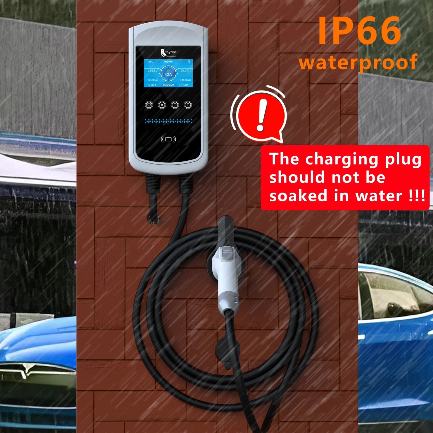 feyree Type1 EV Charging Station 7KW 9.6KW 12KW With APP Control 4.3″ Screen-feyree