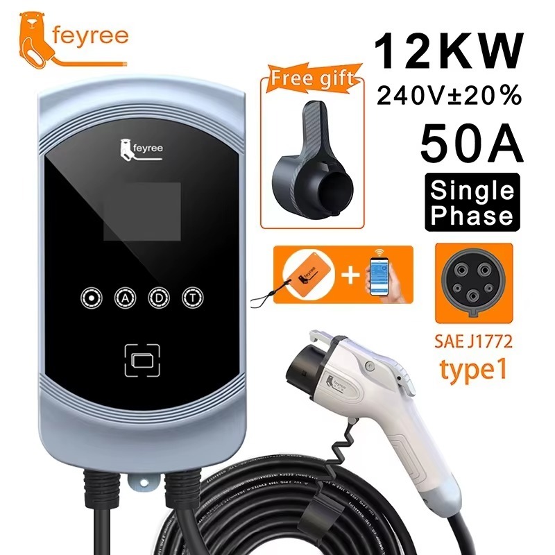 feyree EV Charger Type1 Cable j1772 Socket 32A 40A 50A Single Phase EVSE Wallbox Charging Station APP Control for Electric Car