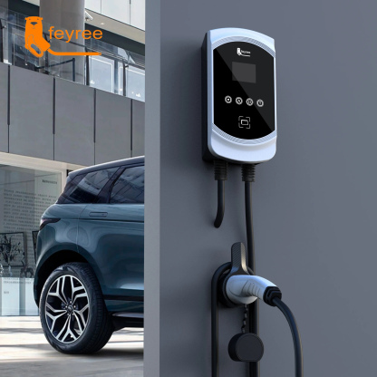 feyree EV Charger Type2 32A EVSE Wallbox with IEC62196-2 Adapter 7.6KW Wallmount Charging Station 5m Cable for Electric Vehicle