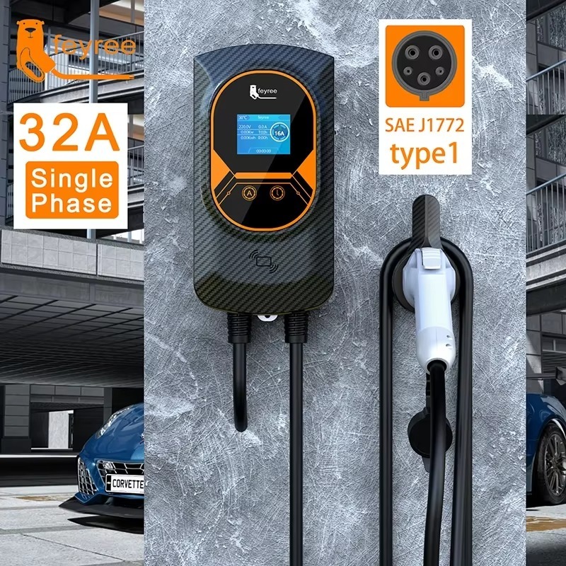 feyree EV Charger Type1 J1772 Wallbox 32A 7.6KW Type1 5m Cable