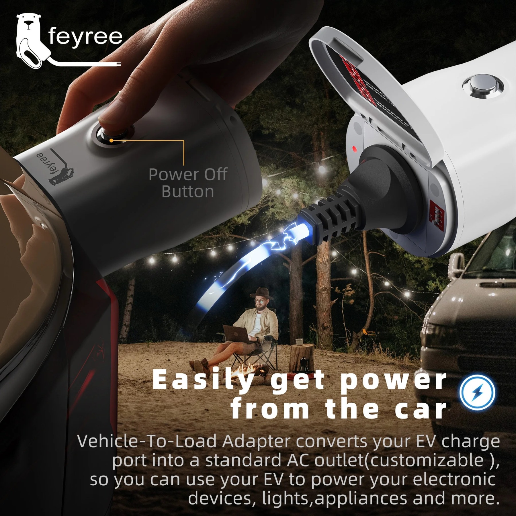 feyree GB/T EV Discharge Adapter with Temp Protection & Power Light - Adjustable Switch for Chinese EV Cars V2L for Camping Use