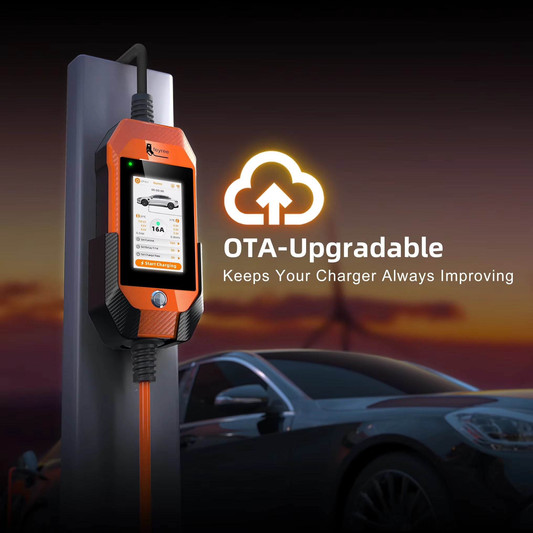 feyree Portable EV Charger 16A 3.5kW 4.3 Inch Touch Screen Compatible with Type1 / Type2 / GBT / TS-NACS Smart WiFi APP Control