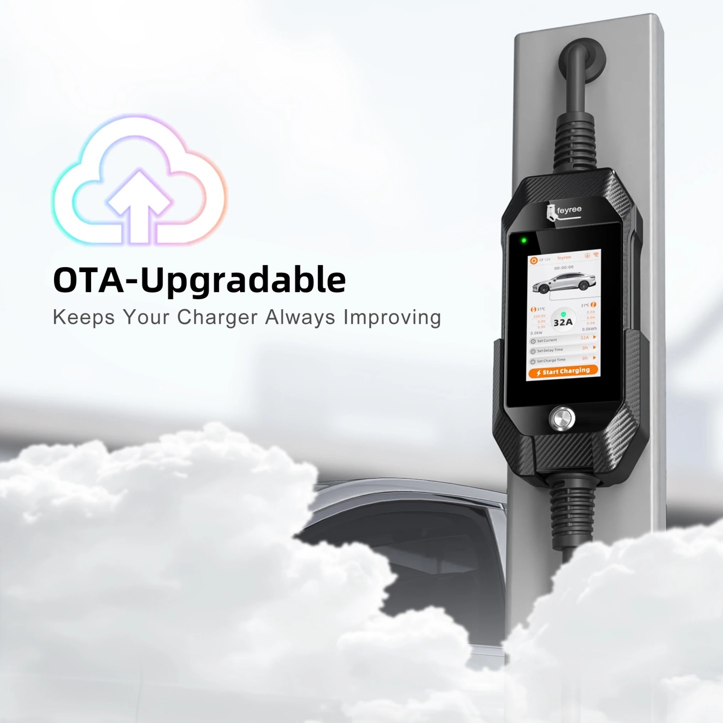 feyree GB/T EV Charger 7kW 32A 1P Touch Screen 4.3inch Smart WIFI APP Control EVSE Portable Charging Box forElectric Car Charger