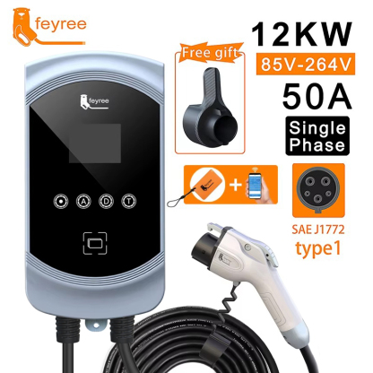 feyree EV Charger Type1 Cable j1772 Socket 32A 40A 50A Single Phase EVSE Wallbox Charging Station APP Control for Electric Car