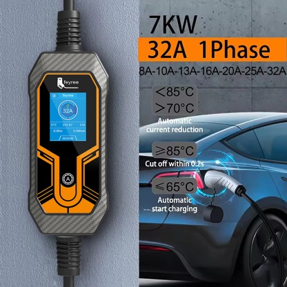 feyree Portable EV Charger Wallbox Type1 j1772 7KW 32A 1Phase with CEE Plug EVSE Charging Box for Electric Car Charger 5m Cable