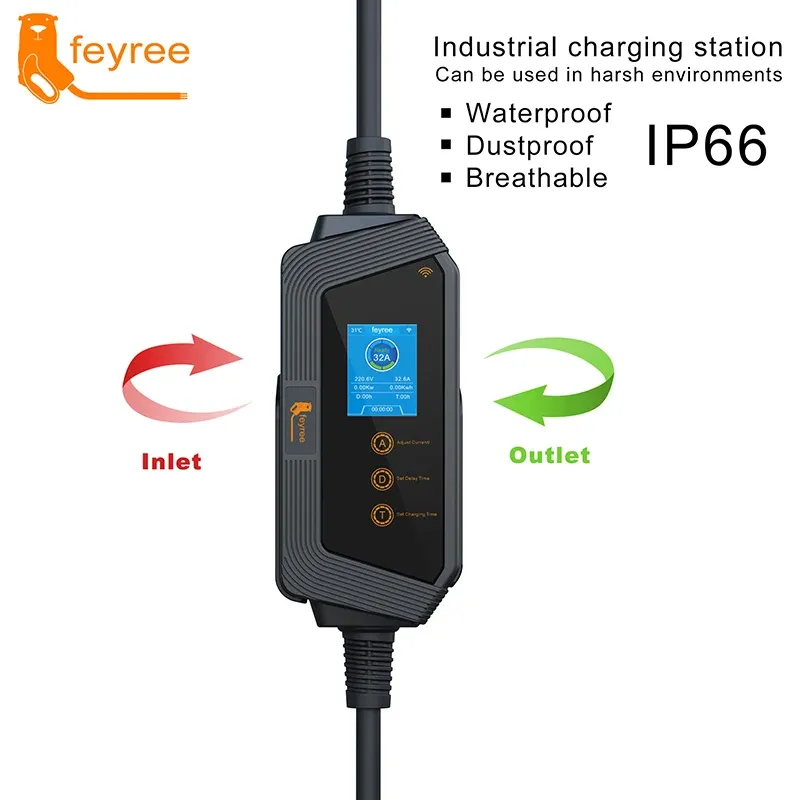 feyree Type1 Portable EV Charger 7KW 32A 1Phase J1772 Socket with 5m Cable Smart APP WIFI Control Version for Electric Vehicle-feyree