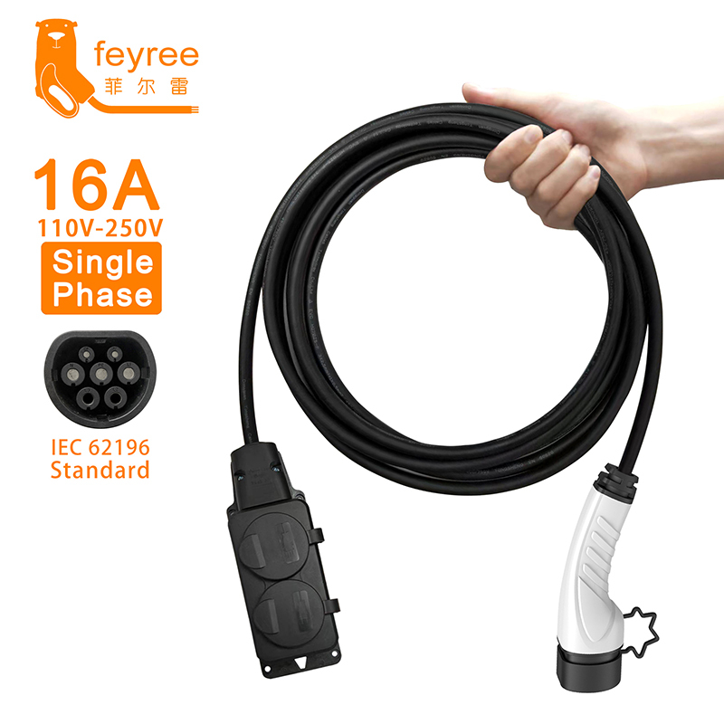 Portable 16A single phase EV charger cable with IEC 62196 Type 2 plug for safe, universal compatibility.