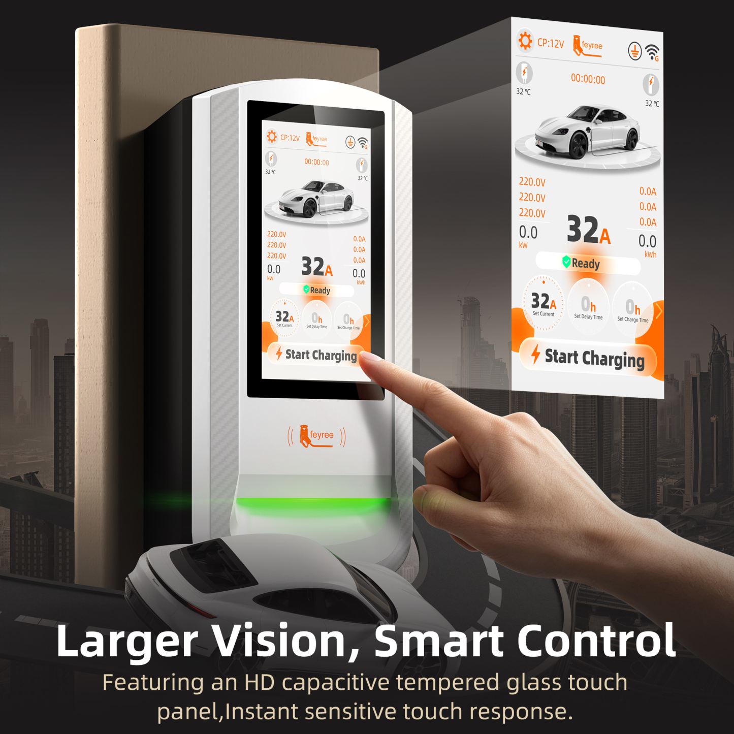 Feyree GBT EV Charger 7 Inch Touch Screen Password Lock with Charging History and OTA Upgrade Smart Home Charging Station