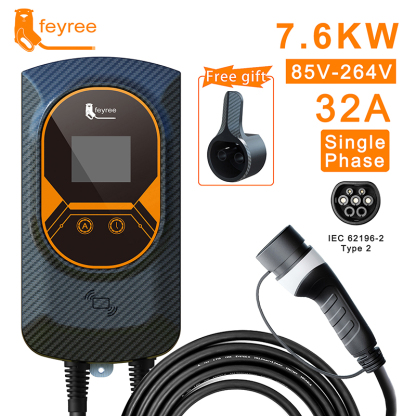 feyree EV Charger Type2 32A EVSE Wallbox with IEC62196-2 Adapter 7.6KW Wallmount Charging Station 5m Cable for Electric Vehicle-feyree