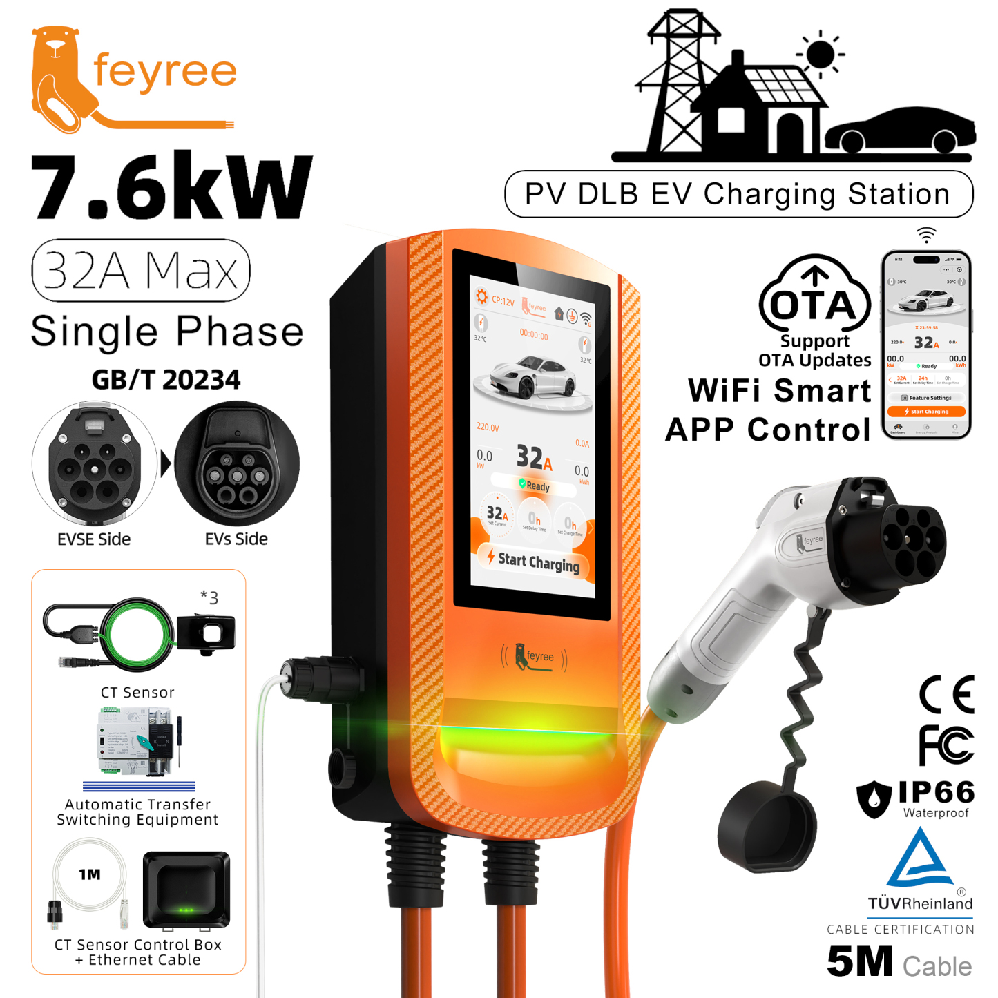 GB/T 22kW Charger with PV DLB & 7"