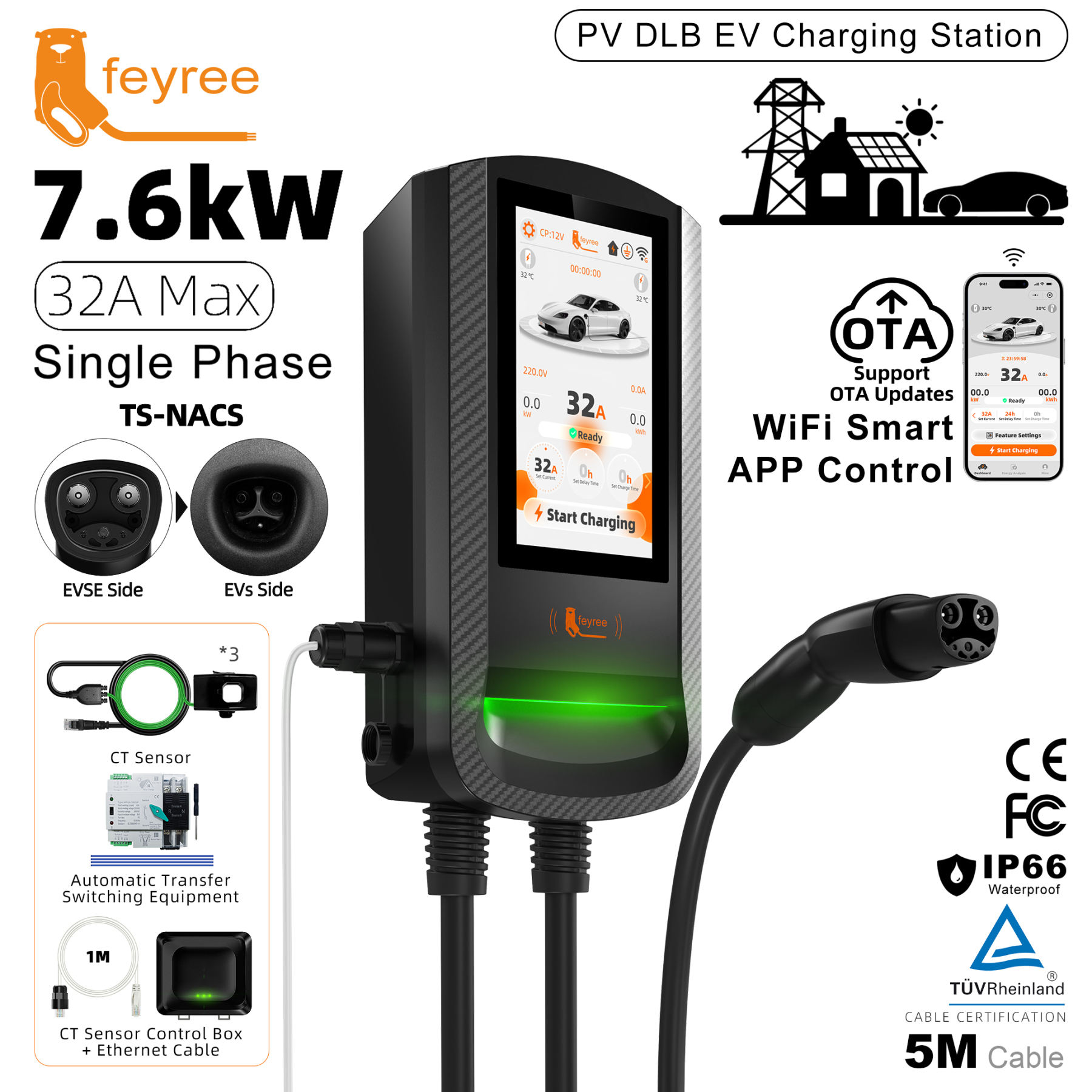 feyree TS-NACS Socket Solar Wallbox, PV DLB & 7"