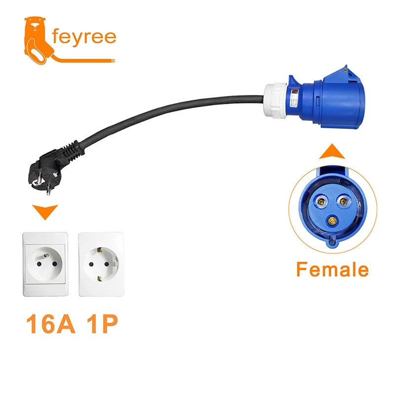 Feyree EV Charger CEE Female Plug Adapter Waterproof Connection WallMount Socket 16A/32A 1/3Phase 7kW 11kW 22kW Portable Charger