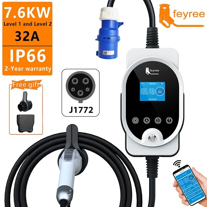 feyree Type1 Portable EV Charger 7.6KW 9.6KW 12KW With APP Control-feyree