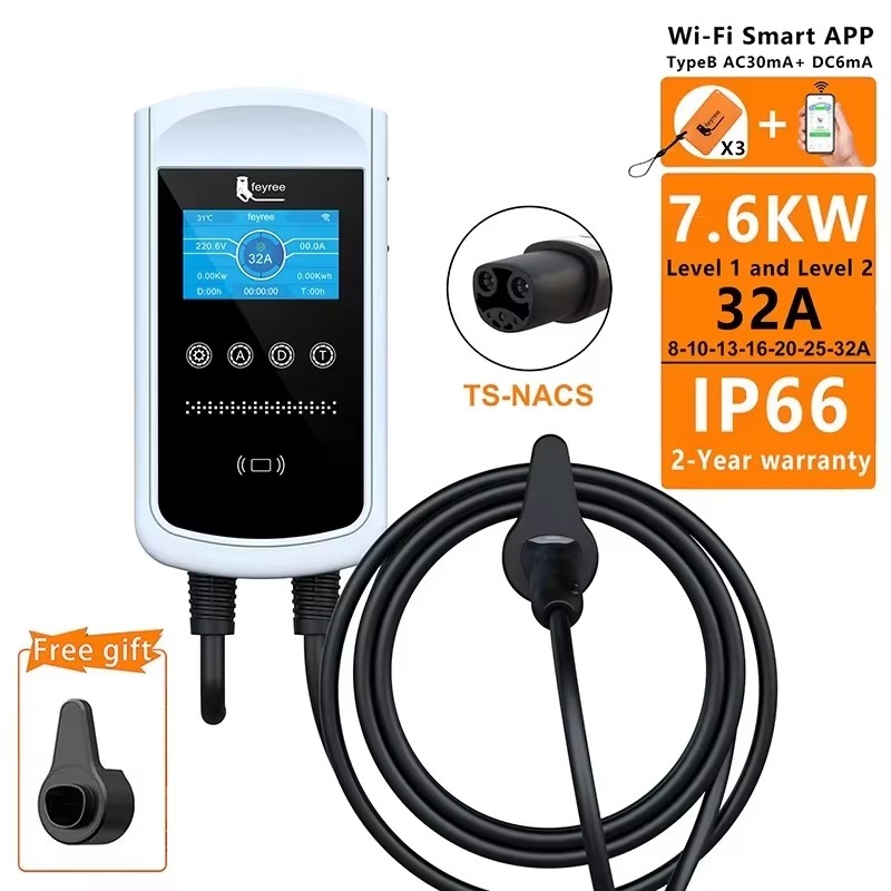 feyree Tesla EV Charging Station 7KW 9.6KW 12KW With APP Control 4.3″ 