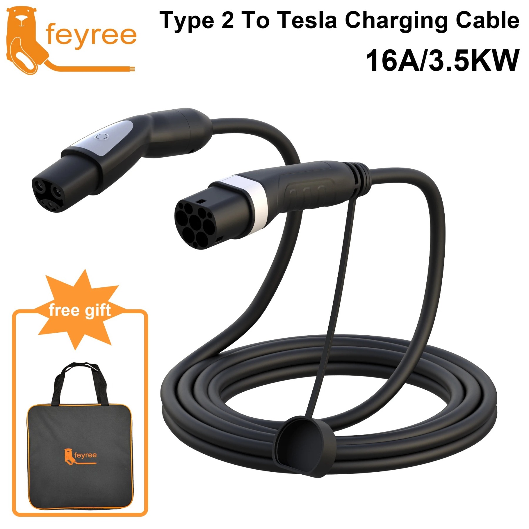feyree Type2 to Tesla Charging Cable 16A 3.5KW 32A 7KW for Tesla Model 3 Y X S for Public Charging Station-feyree