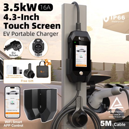 Feyree Type1 3.5kW 16A Portable EV Charger 4.3 inch Touch Screen Smart WIFI APP Remote Control Design AC EV Charging Station