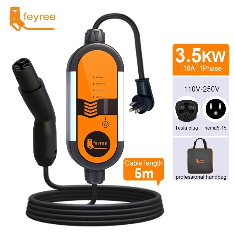feyree Portable EV Charger 3.5KW Charging Stations 16A Adjustable Current Fast Charging with NACS Plug Compatible for Tesla Cars-feyree
