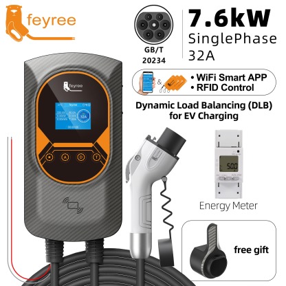 feyree GBT 22kW 32A Three Phase EV Wallbox Smart Dynamic Load Balance RFID Card APP Control EV Charging Station for Outdoor Use