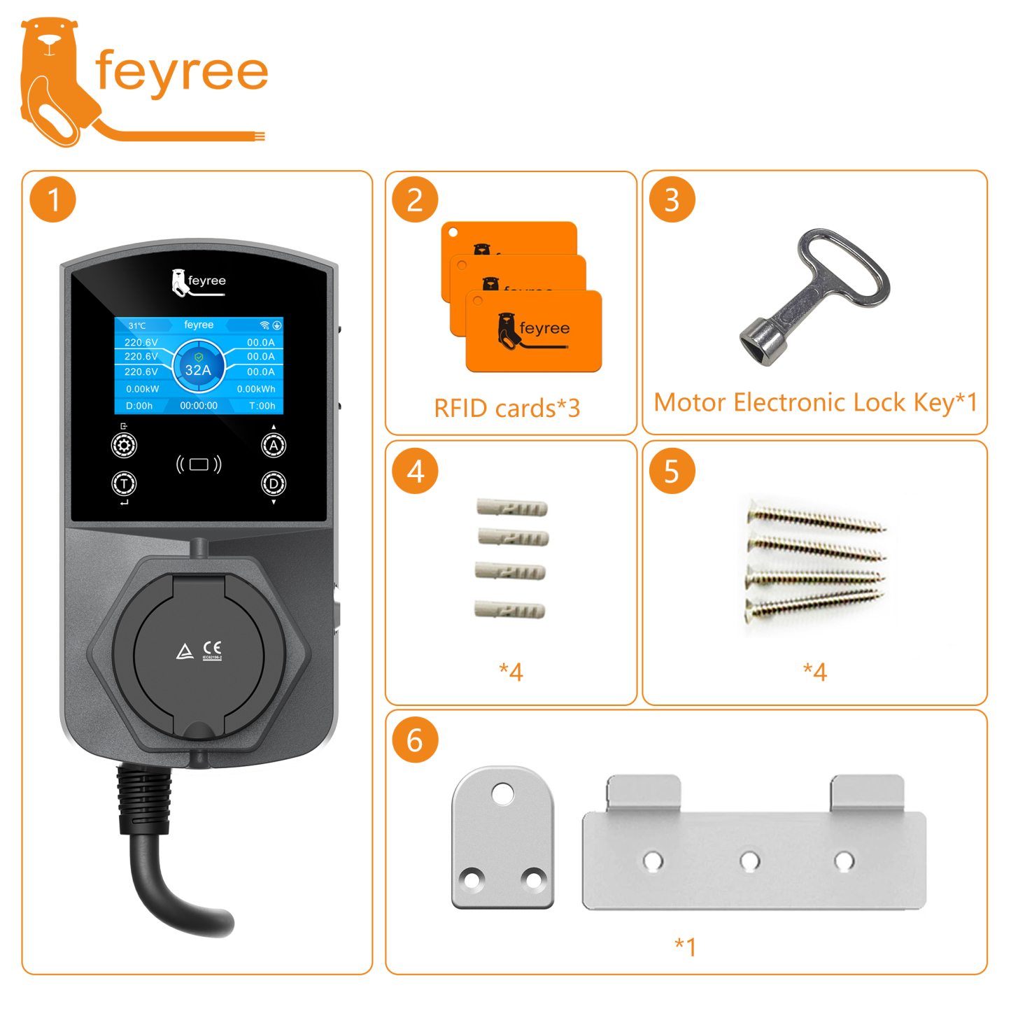 feyree Type2 EV Charger Socket Version 22KW Smart Electric Car Charger for TS-NACS Type1 GB/T Plug EVSE Wallbox WIFI APP Control