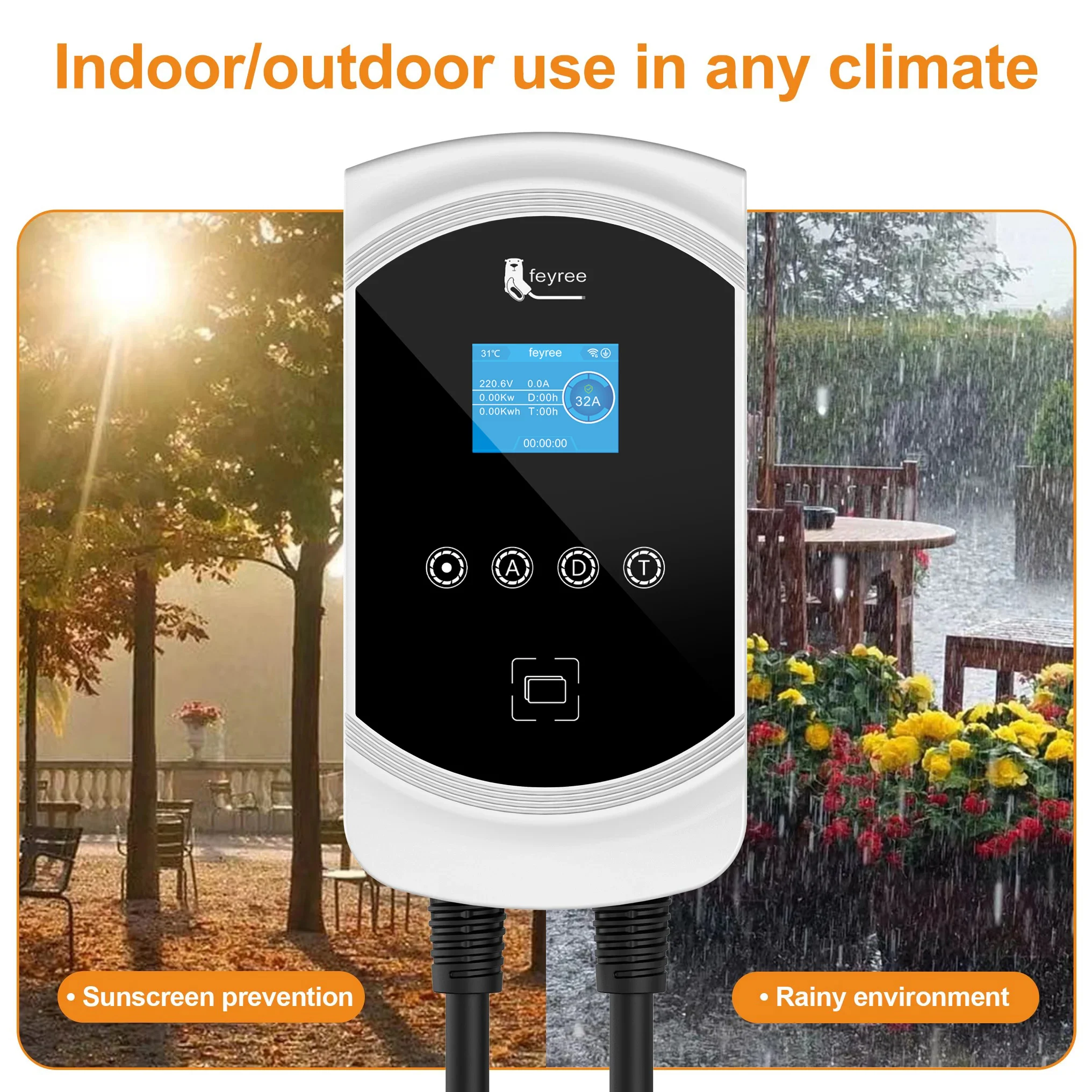 Durable outdoor 32A EV wallbox with weather-resistant design for reliable indoor and outdoor charging in any climate.