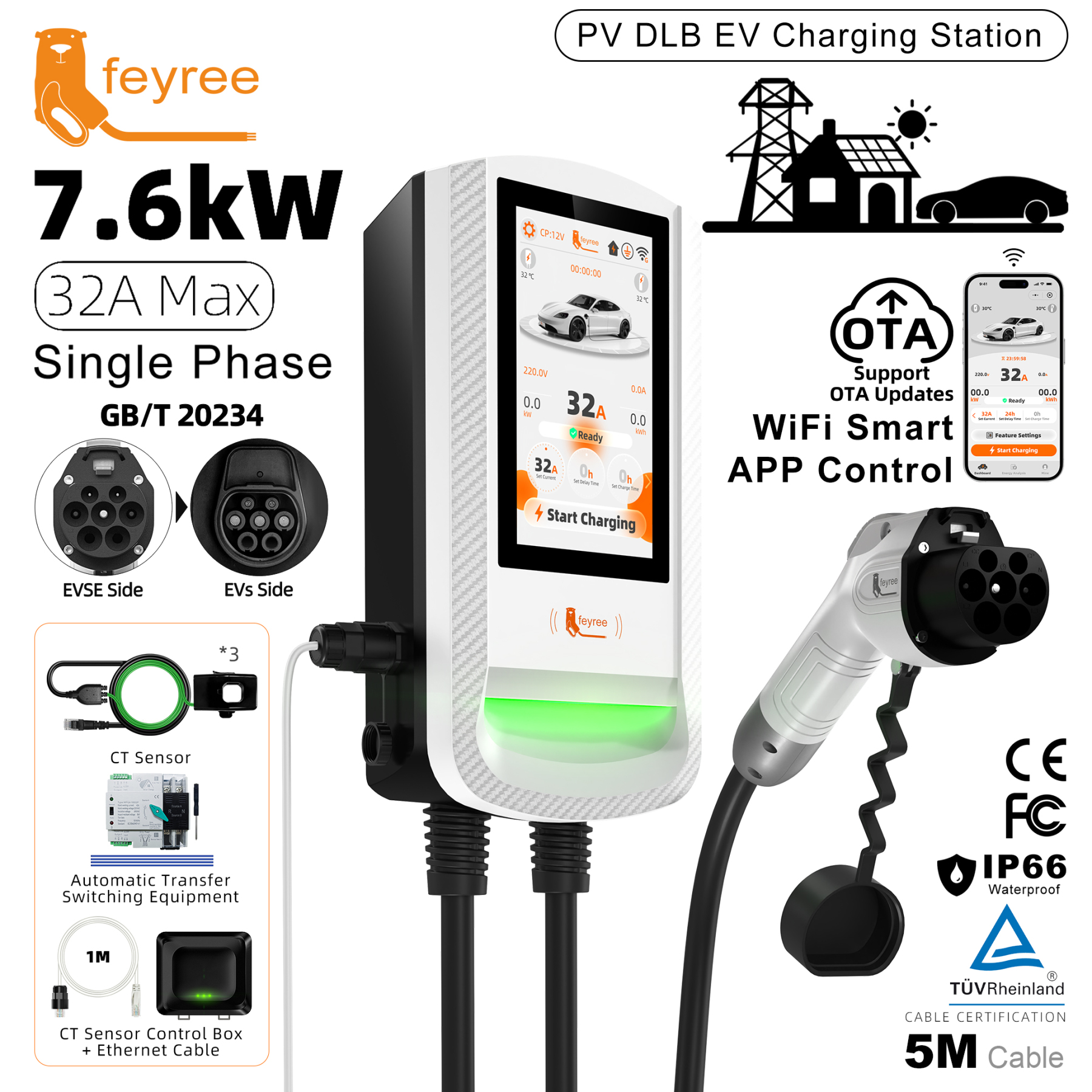 GB/T Solar Charger, 7" Touch & PV DLB