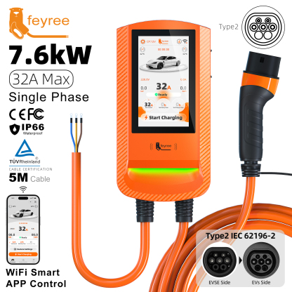 feyree Type 2 EV Charger 7 inch Touch Screen Wallbox with Charging History OTA Upgrade Safety Exclusive Home Charging Station