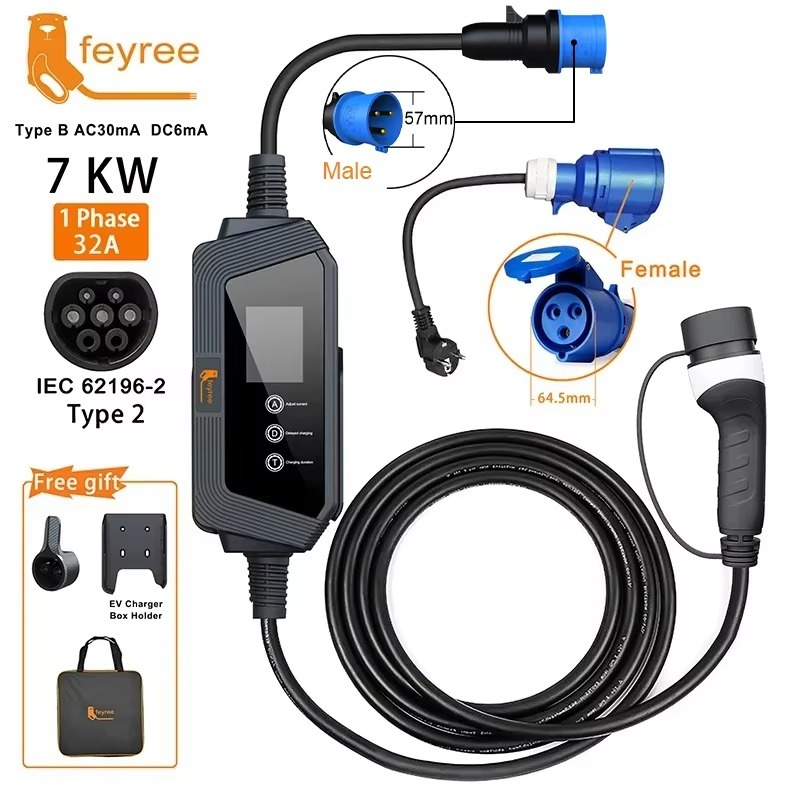 feyree  Type2 7KW  Portable EV charger 32A 7KW EV Car Charger