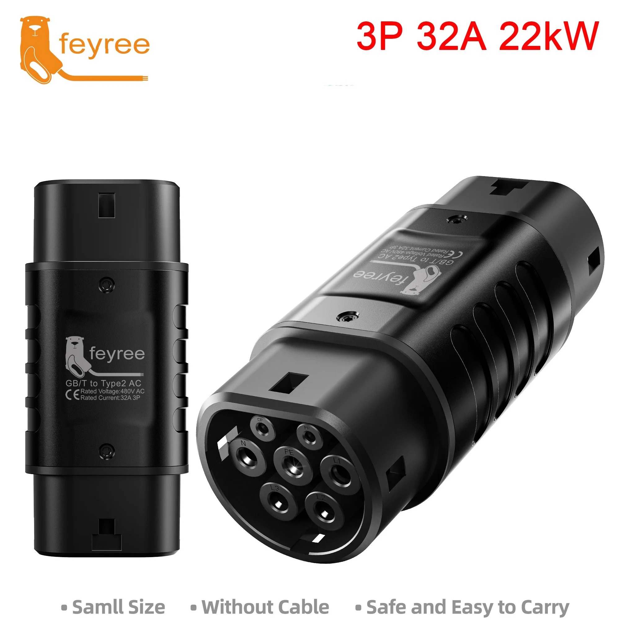 Feyree EV Charger Station Adapter GBT to Type 2 IEC 62196-2 Converter EVSE Single/Three Phase Connector 16A 32A for Type 2 Cars