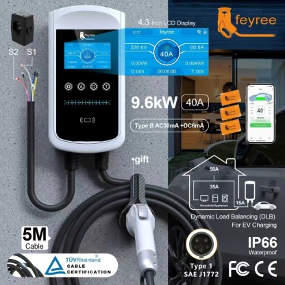feyree Type1 32A 7.6kW EVSE Wallbox 4.3inch screen Dynamic Load Balancing 40A9.6kW50A12kW EV Charger Smart APP with Charging LOG