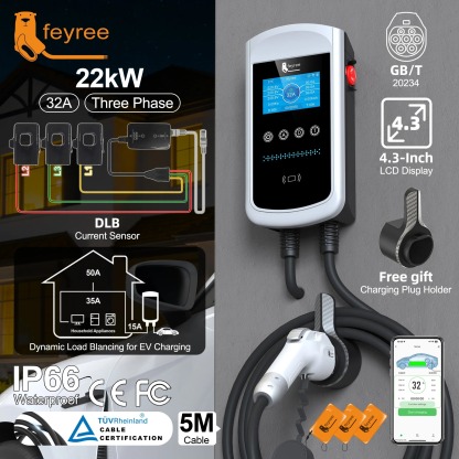 feyree DLB EV Charger GB/T Charger Plug 22kW 32A 3P Fast EV Charger 4.3inch Screen EVSE Wallbox Charging Station for ElectricCar