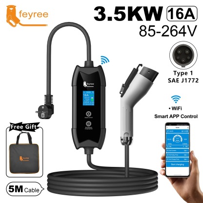 [Copy]feyree Type2 EV Charger WIFI APP Control 16A 3.5KW GBT 5M Cable Type1 Portable Charging Box Set Charging&DelayTime for EV Cars