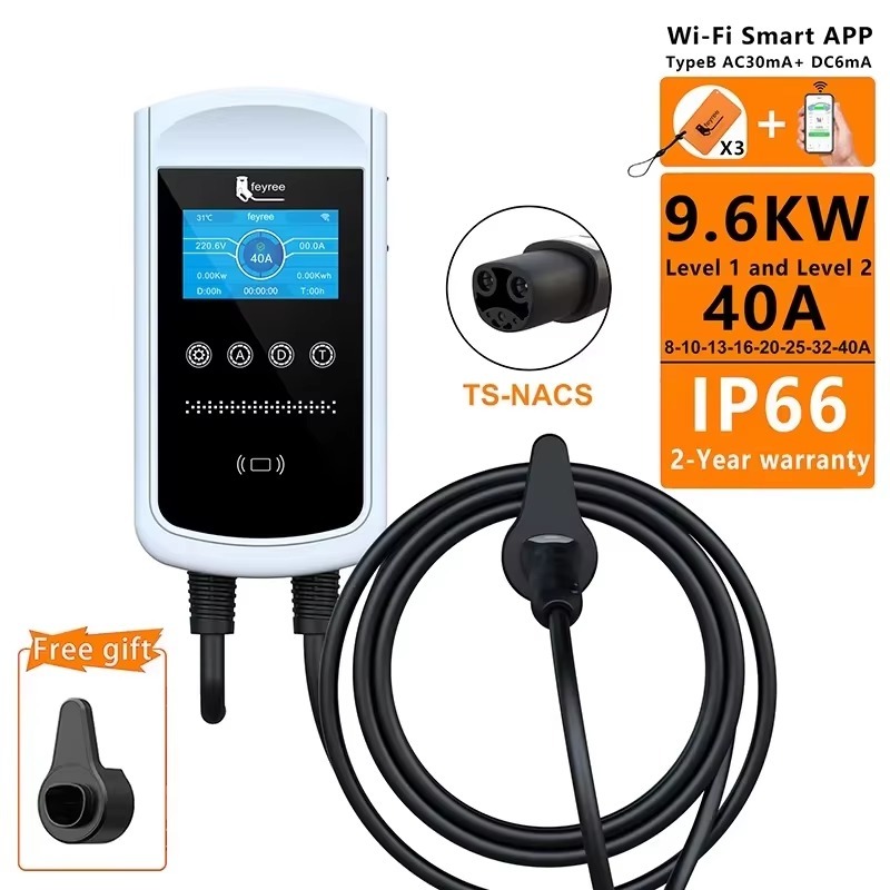 feyree Tesla EV Charging Station 7KW 9.6KW 12KW With APP Control 4.3″ Screen