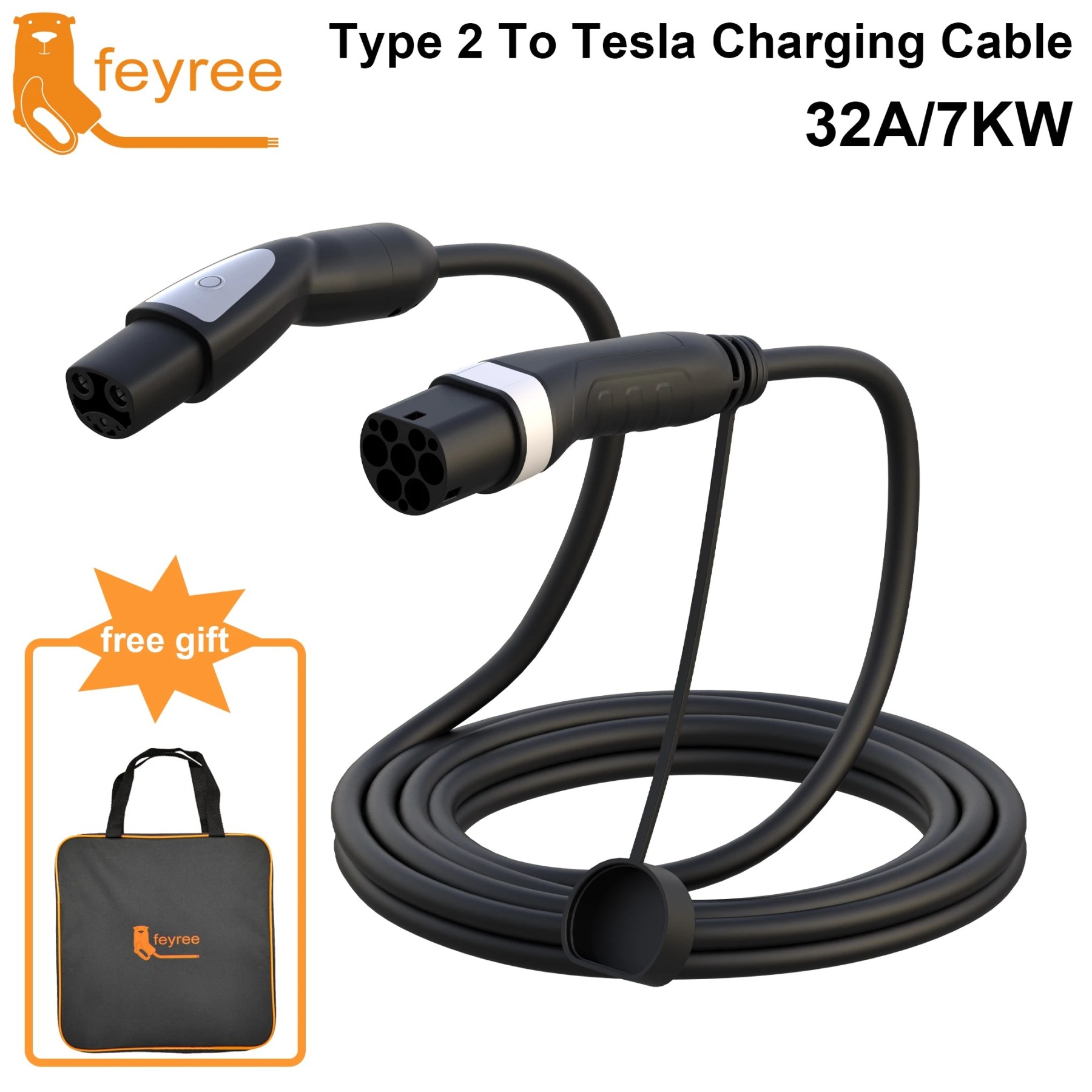 feyree Type2 to Tesla Charging Cable 16A 3.5KW 32A 7KW for Tesla Model 3 Y X S for Public Charging Station-feyree