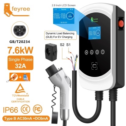 Feyree EV Charger GB/T Socket 32A 3Phase 22kW Fast Charging EVSE Wallbox Load Balance Function AC Home Charging for Electric Car