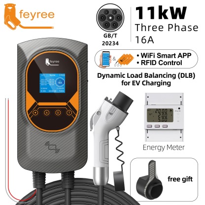 feyree GBT 22kW 32A Three Phase EV Wallbox Smart Dynamic Load Balance RFID Card APP Control EV Charging Station for Outdoor Use