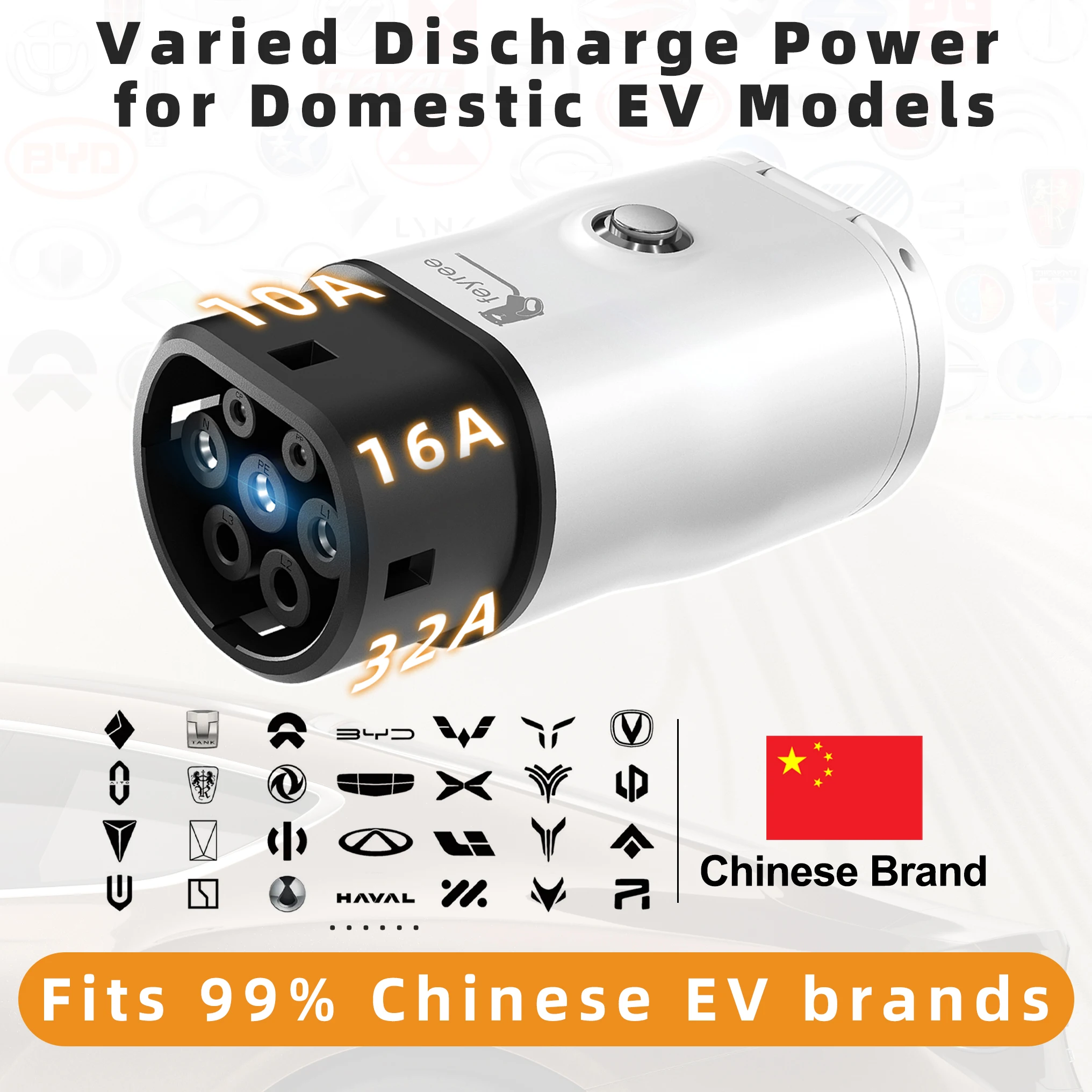 Wide Compatibility. This smart EV charger offers a varied discharge power of 10A, 16A, and 32A, making it compatible with 99% of Chinese domestic EV brands. This ensures a versatile and efficient charging solution for a wide range of electric vehicles.