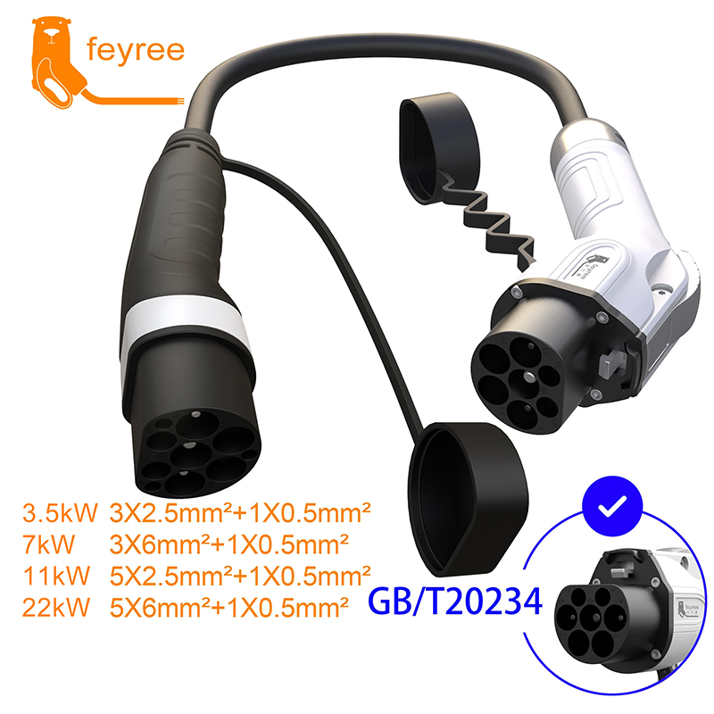 feyree Type2 Male Plug to GB/T Car Charger Adapter for Electric Car Charging Cable Portable EV Charger Plug 16A 11KW 32A 22KW