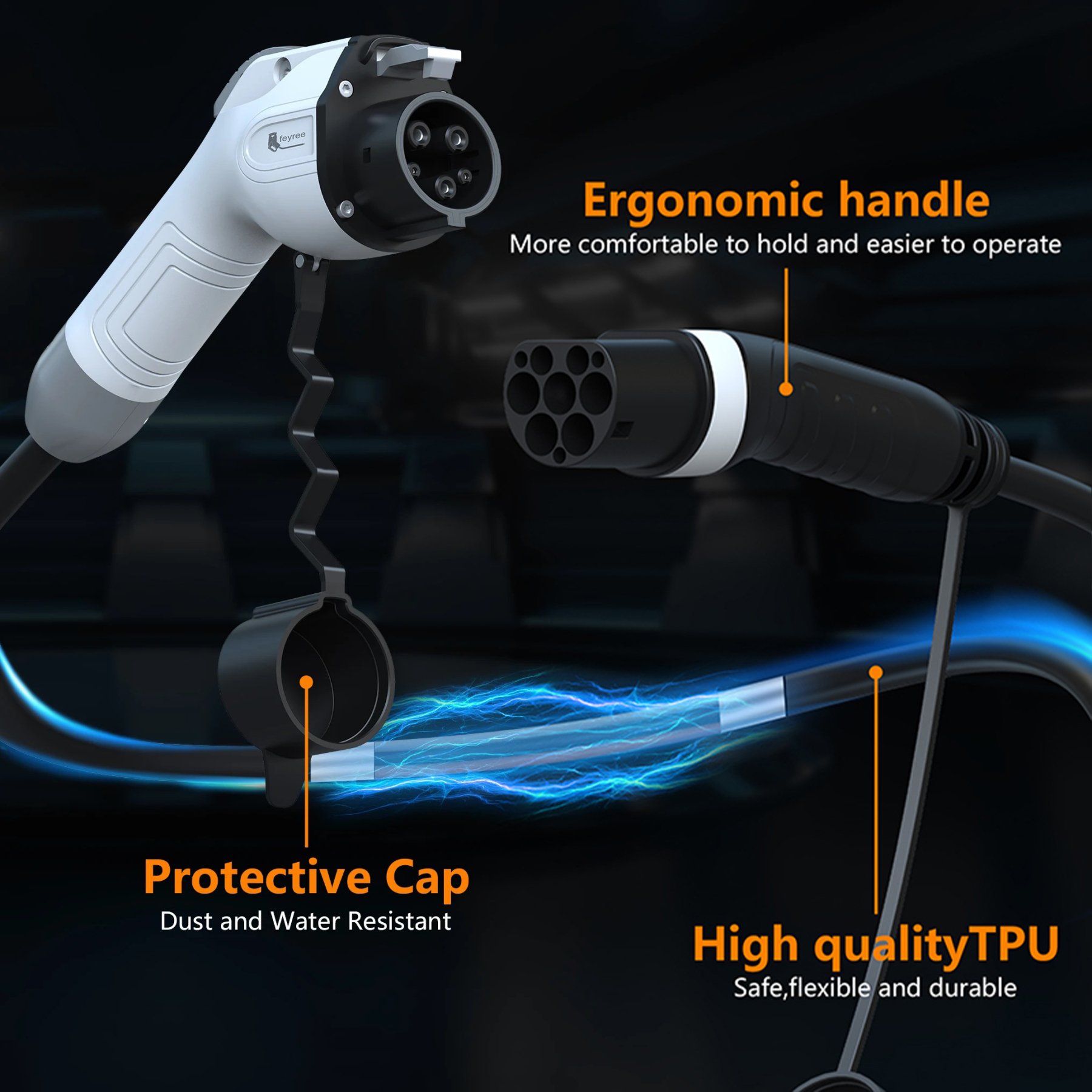 feyree EV Charging Cable J1772 Type1 to Type2 Female to Male Plug 32A 16A 5m Cable Electric Vehicle Cord for Car Charger Station