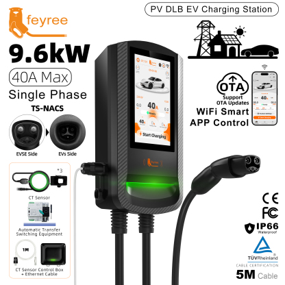  Feyree TS-NACS EV Charging Station PV solar DLB APP Control Charging Log 50A Electric Vehicle Tesla Wallmount for Home charging