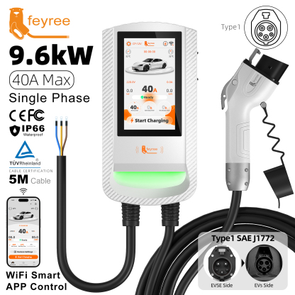 Feyree Type1 EV Wallbox with 7-Inch Touch Screen OTA Upgrade Smart APP Charging History & Safety for Exclusive Home Use
