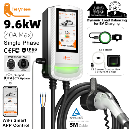 Feyree Type1 7Inch Touchscreen Single Phase EV Wallbox Smart Dynamic Load Balance OTA Upgrade Smart Home Charging Station