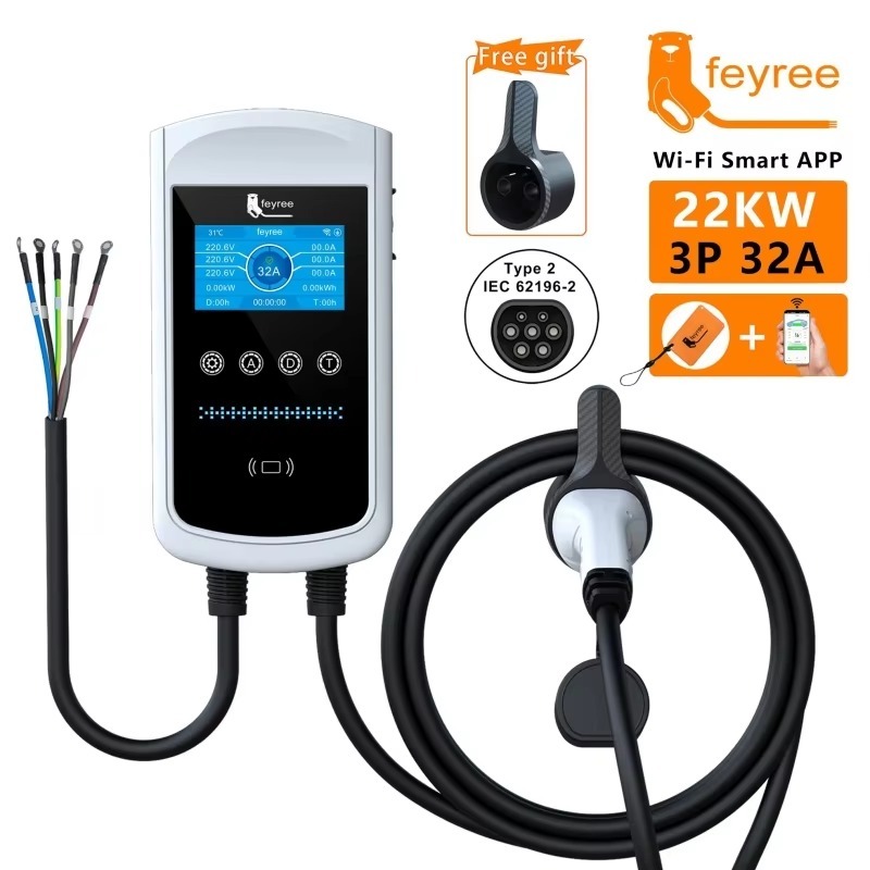 feyree Type2 EV Portable Charger 7.6KW 11KW 2KW With APP Control 4.3inch Screen