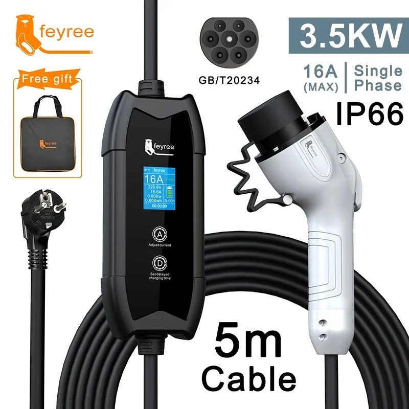 22kW, 3-phase, 32A portable EV charger with a GB/T20234 plug and accessories included.