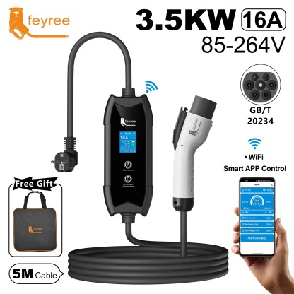 [Copy][Copy]feyree Type2 EV Charger WIFI APP Control 16A 3.5KW GBT 5M Cable Type1 Portable Charging Box Set Charging&DelayTime for EV Cars