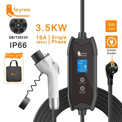 feyree Flying Cat Type 1 EV Charger: 3.5KW - 16A Portable Standard Charging Box (Manual Local Control, 5m Cable, Stable Plug-and-Play EVSE)